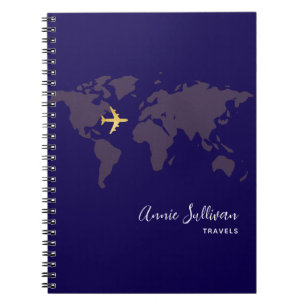 Gold Flugzeug Reisen Blau Notizblock