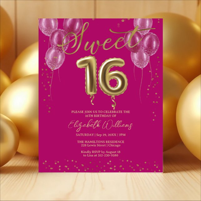 Gold Foil 16 Tagesballons Rosa Einladungen (Von Creator hochgeladen)