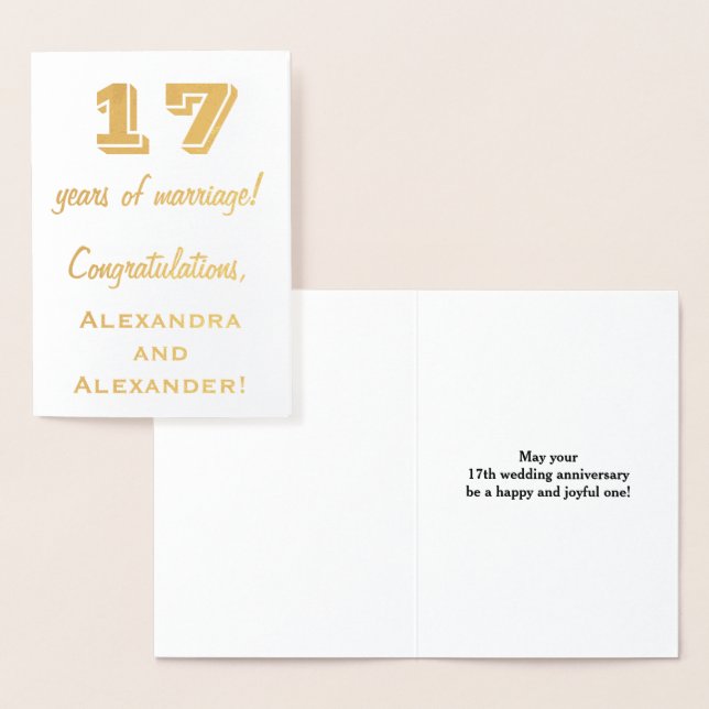 Gold Foil 17. Hochzeitstag + Individuelle Name Folienkarte (Anzeige)