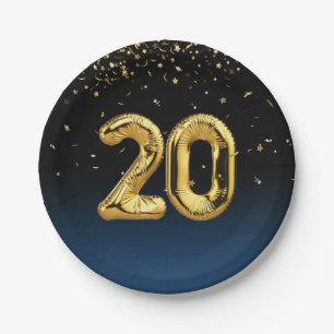 Gold Foil 20 Ballons und Confetti Papierplatte Pappteller