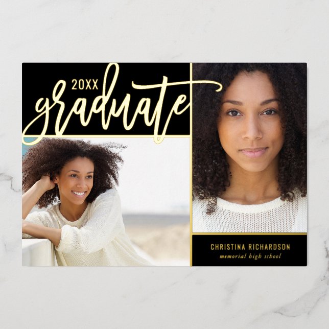 Gold Foil 2 Faire-part de graduation photo (Recto)