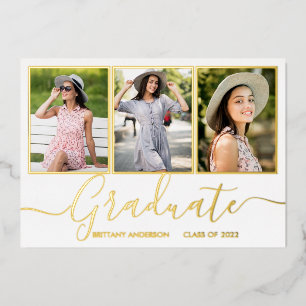 Gold Foil 3 Foto Abschluss Announccard Folieneinladung