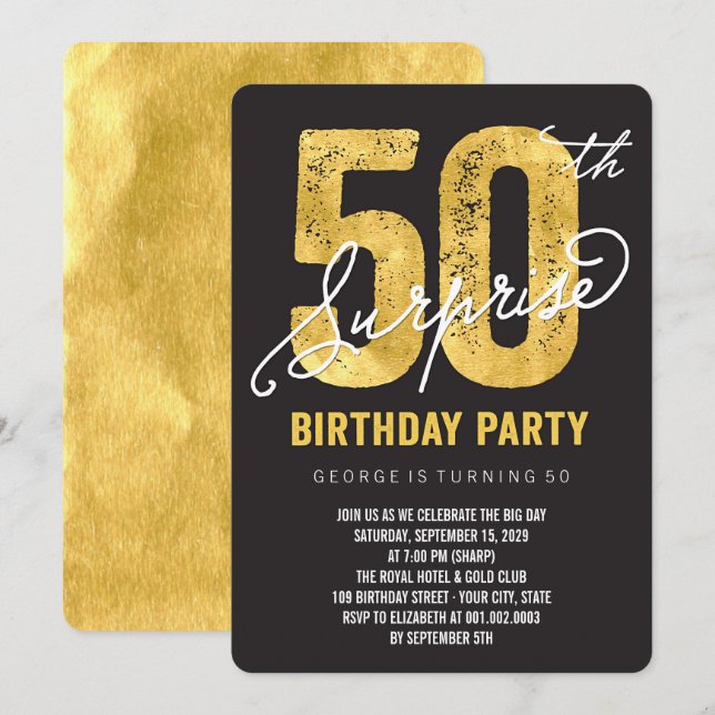 Gold Foil 50e Invitation de la fête d'anniversaire (Devant / Derrière)
