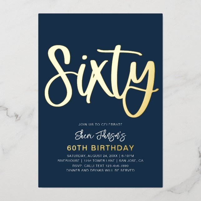 Gold Foil 60e anniversaire Invitation | Soixantièm (Recto)