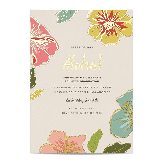 Gold Foil Aloha Hawaiian Graduation Invitations (Créateur téléchargé)