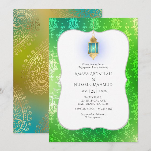 Gold Foil Arabian Bollywood Engagement Party Einladung (Vorne/Hinten)