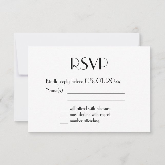 Gold Foil Art Deco Hochzeit RSVP Karten schwarz (Vorderseite)
