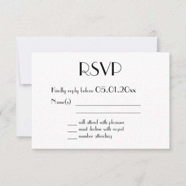 Gold Foil Art Déco Mariage Cartes RSVP Noir (Devant)