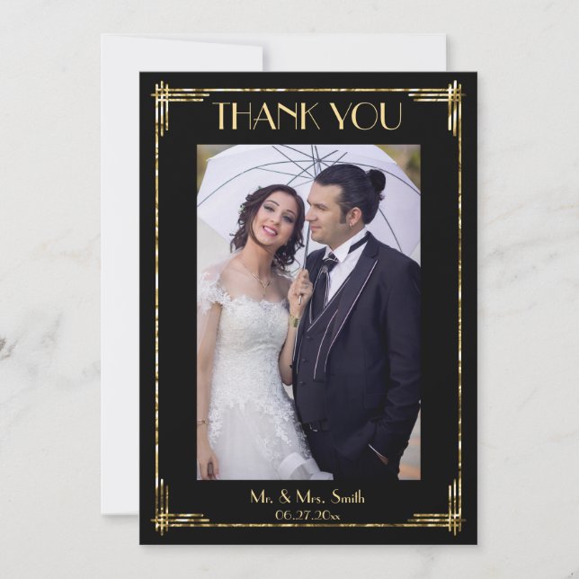 Gold Foil Art Deco Vielen Dank für Ihre Hochzeitsk Dankeskarte (Vorderseite)