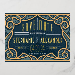 Gold Foil Art Nouveau Enregistrer la carte Date