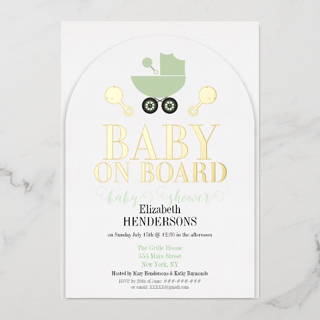 Gold Foil Baby an Bord Dusche Einladung (Vorderseite)