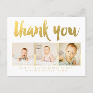 Gold Foil Baby Vielen Dank Foto Frame Postcard Ankündigungspostkarte