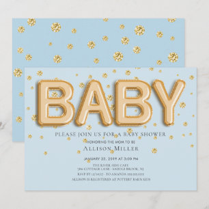 Gold Foil Ballons garçons Baby shower Invitation
