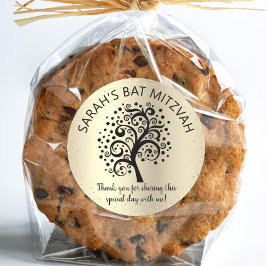 Gold Foil Bat Mitzvah Schwarzer Baum des Lebens Sk Runder Aufkleber