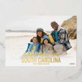 Gold Foil Beach Foto Weihnachtskarte | Ihr Staat Folien Feiertagskarte