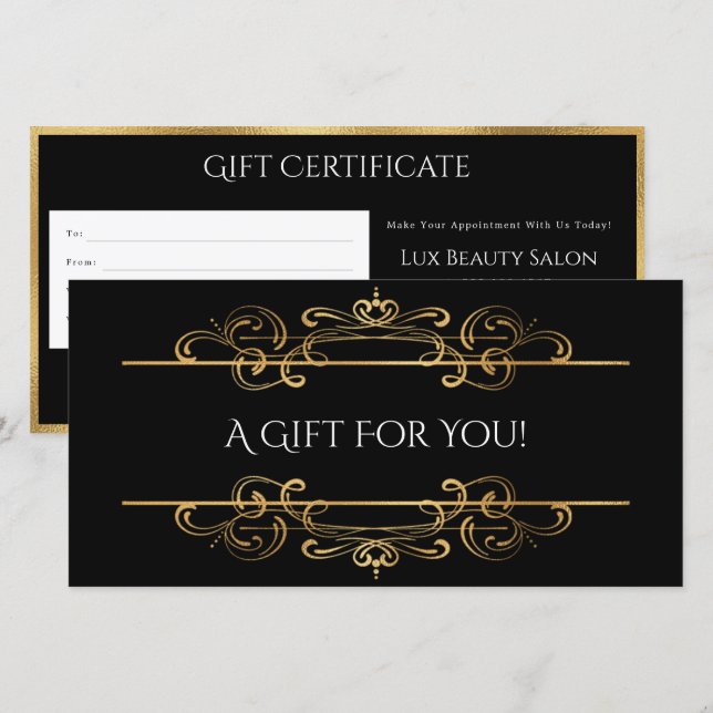 Gold Foil Black Vintag Wirbel Geschenkgutschein (Vorne/Hinten)