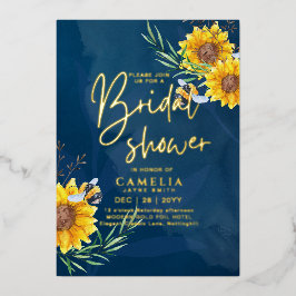 GOLD FOIL Blue Sunblumen BRAUTPARTY QR Code für Folieneinladung