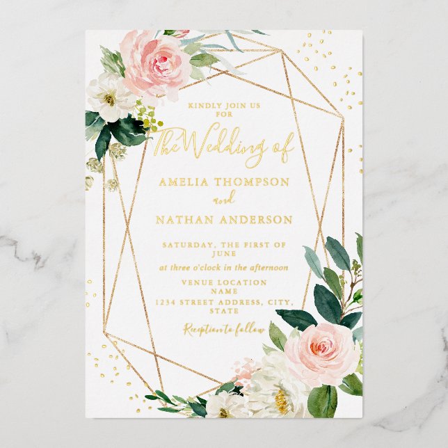 GOLD FOIL Blush Bloral Wedding Folieneinladung (Vorderseite)