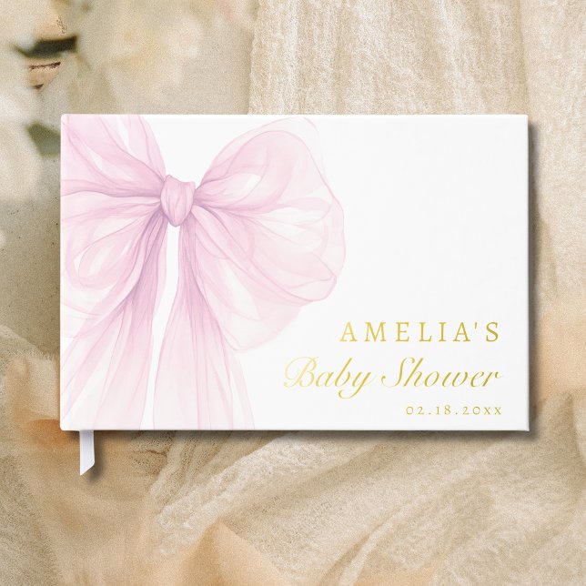 Gold Foil Blush Pink Bow Baby Girl Shower Gästebuch (Von Creator hochgeladen)