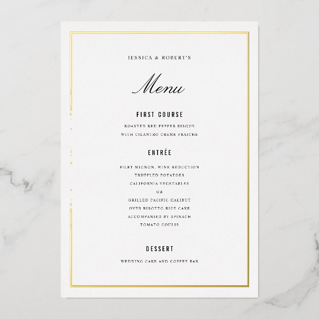 Gold Foil Border Elegant Wedding Menu Card Folieneinladung (Vorderseite)