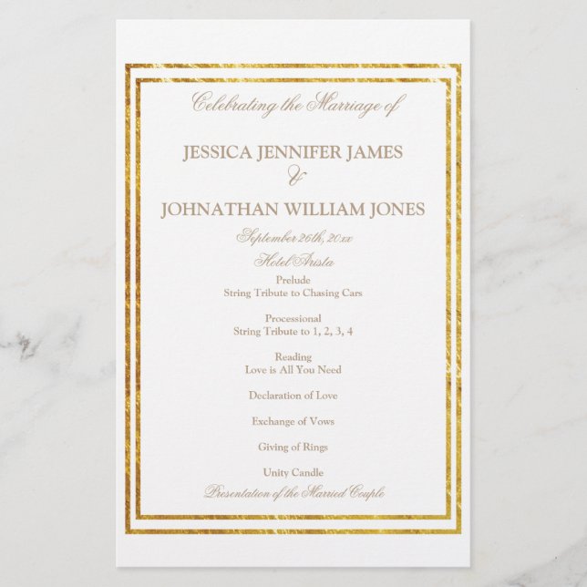 Gold Foil Border Elegantes Script Wedding Program (Vorderseite)