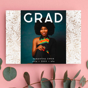 Gold Foil Botanicals und Black Text Grad Foto Ann Ankündigung