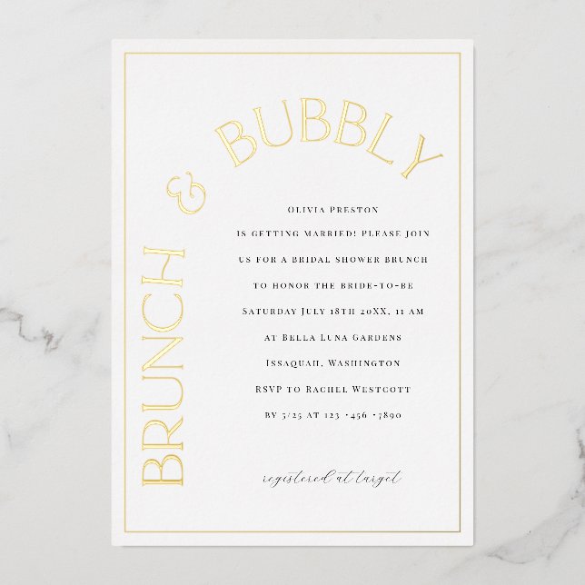 Gold Foil Brunch & Bubbly Bridal Shower Invitation (Recto)