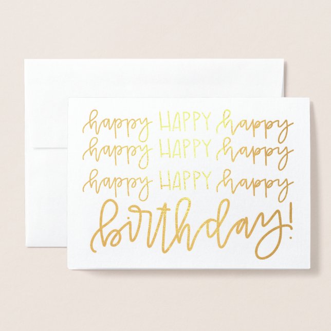 Gold Foil Calligraphie Bonne carte d'anniversaire (Devant avec enveloppe)