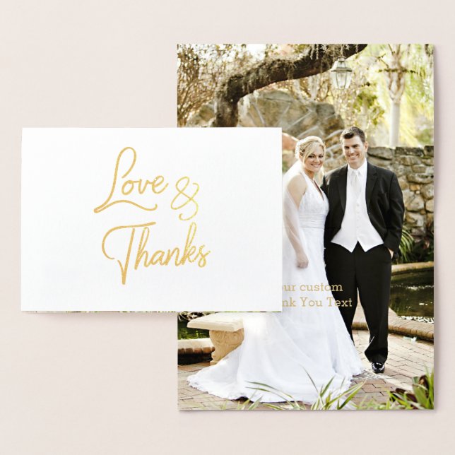 Gold Foil Calligraphie Mariage Merci Carte photo (Affichage)