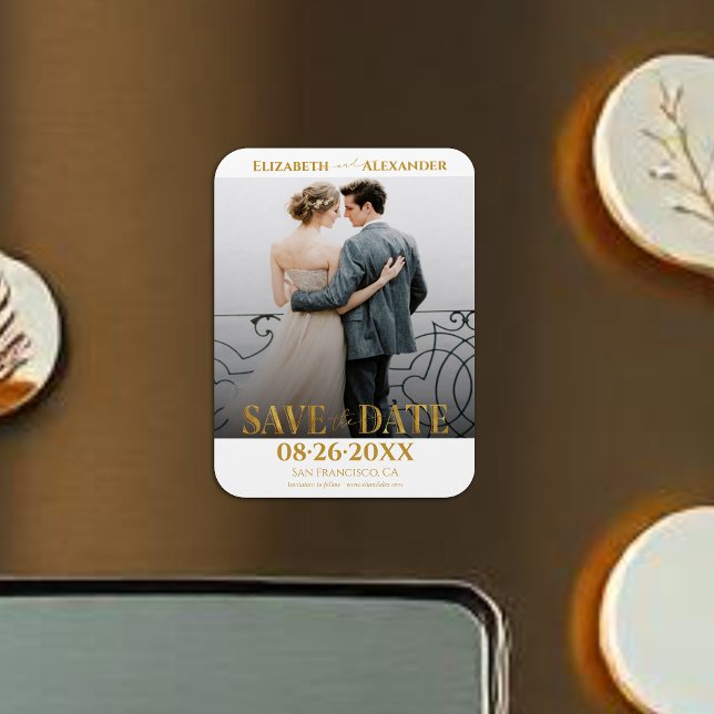 Gold Foil Calligraphy Save the Date Foto Magnet (Von Creator hochgeladen)