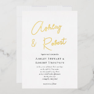 Gold Foil Calligraphy Script Moderne Hochzeit Folieneinladung