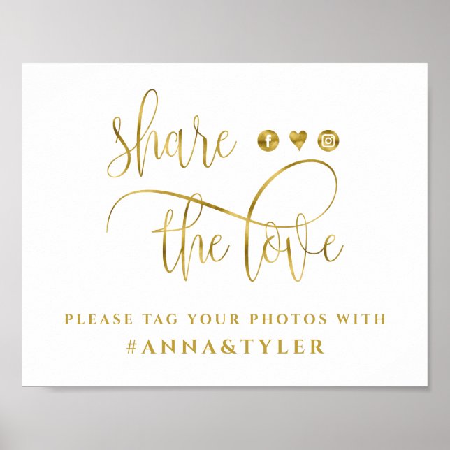 Gold Foil Calligraphy Wedding Hashtag Share Liebe Poster (Vorne)