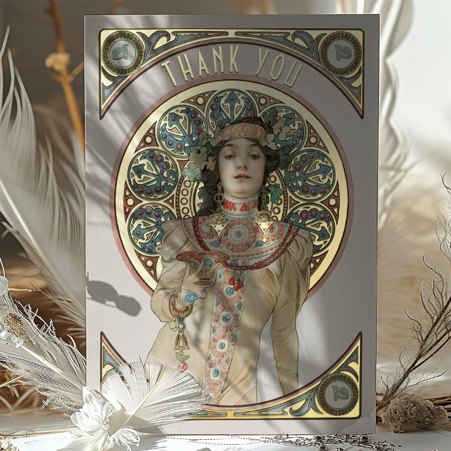 Gold Foil Carte de remerciements Art Nouveau Mucha (Créateur téléchargé)