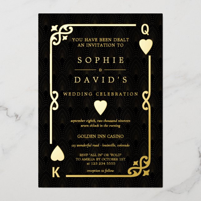 GOLD FOIL Casino Las Vegas Poker LOGO Wedding Folieneinladung (Vorderseite)