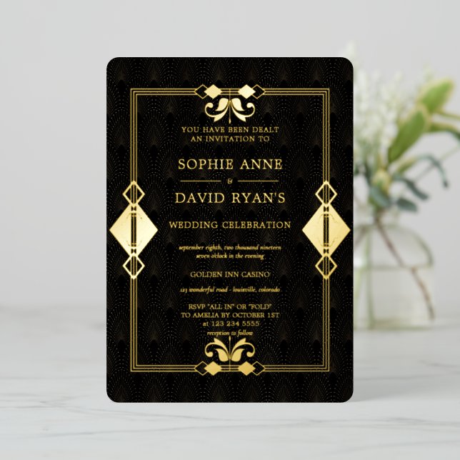 GOLD FOIL Casino Royale Las Vegas Poker Wedding Folieneinladung (Stehend vorne)