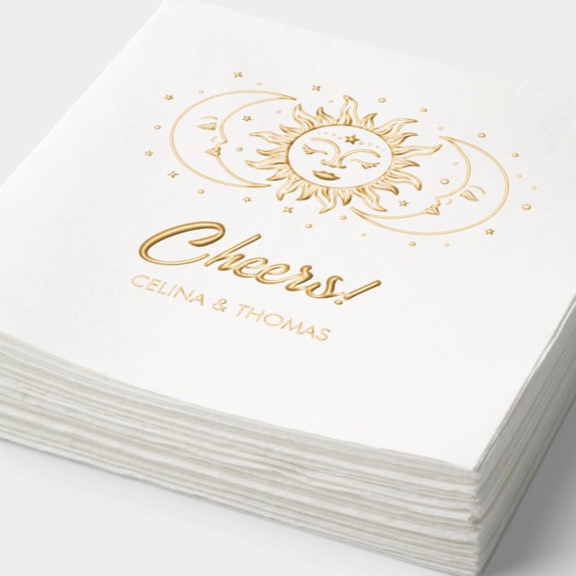 Gold Foil Celestial Personalisiert Wedding Napkins Servietten Mit Folie (Ausschnitt)