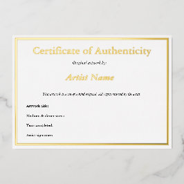 Gold Foil Certificate of Authenticity for Art Folieneinladung