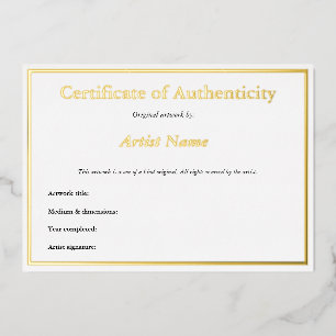 Gold Foil Certificate of Authenticity for Art Folieneinladung