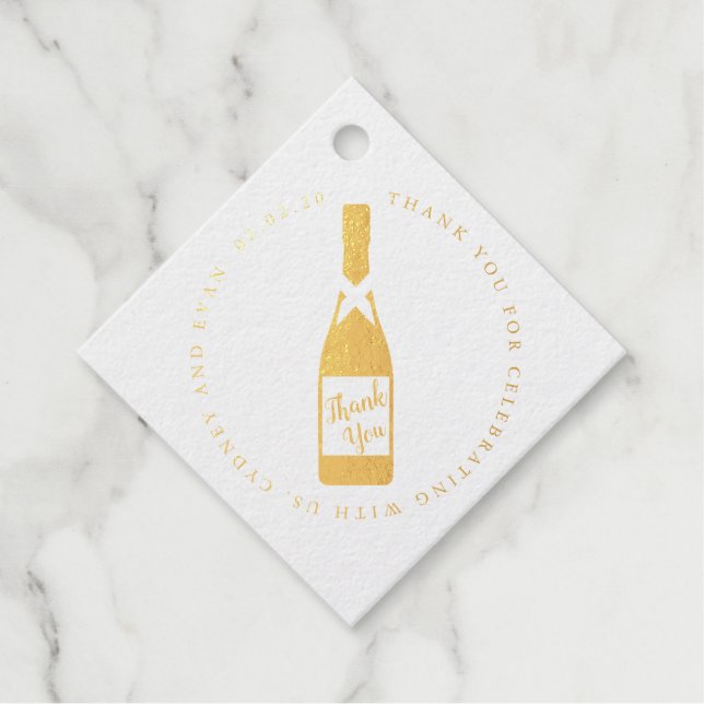 Gold Foil Champagne Flasche Vielen Dank Geschenkanhänger (Vorderseite)