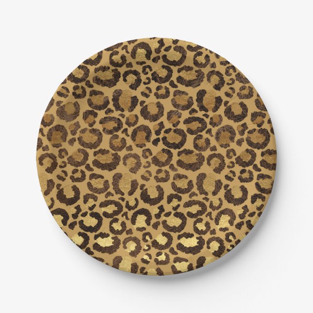 Gold Foil Cheetah Muster Jungle Geburtstagsparty Pappteller (Vorderseite)
