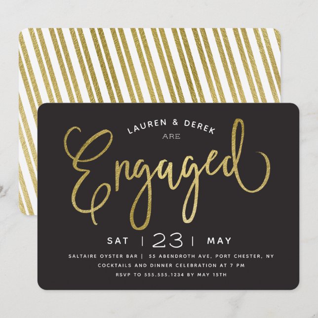 Gold Foil Chic Letters Engagement Einladung (Vorne/Hinten)