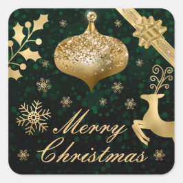 Gold Foil Christmas bauble und Ribbon Quadratischer Aufkleber