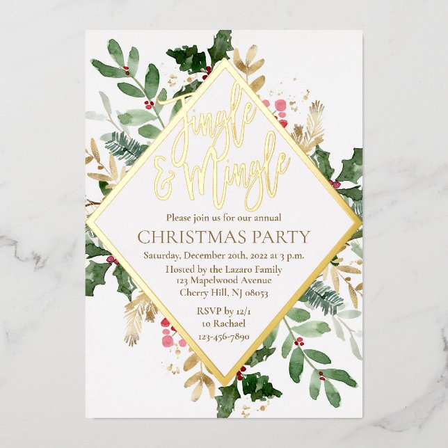 Gold Foil Christmas Party Einladung (Vorderseite)