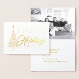 Gold Foil Christmas Tree Happy Holidays Foto Card Folienkarte