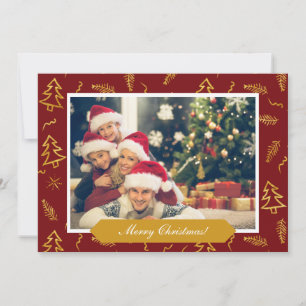 Gold Foil Christmas Tree Muster Red Holiday Foto Karte