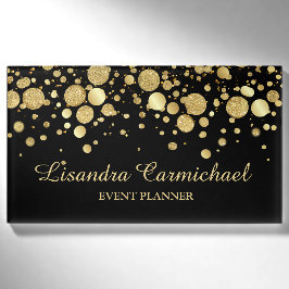 Gold Foil Confetti auf der schwarzen Namensmarke Namenschild
