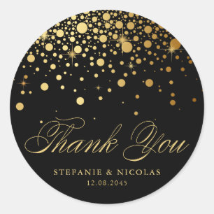 Gold Foil Confetti Black Wedding Vielen Dank Runder Aufkleber
