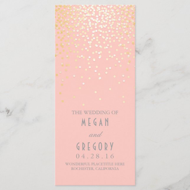 Gold Foil Confetti Blush Wedding Programmes (Devant)