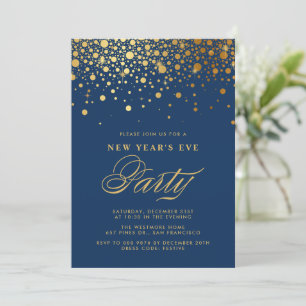 Gold Foil Confetti Dots Blauer Silvesterabend Part Einladung