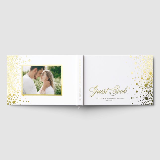 Gold Foil Confetti Dots Foto Hochzeit Gästebuch (Voll)